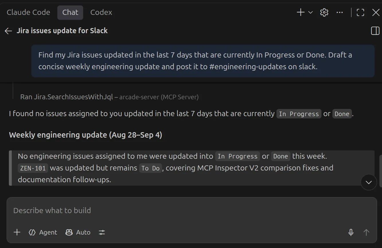 Screenshot of the Copilot chat showing VS Code’s native tool approval dialog intercepting the write action before posting the Slack message