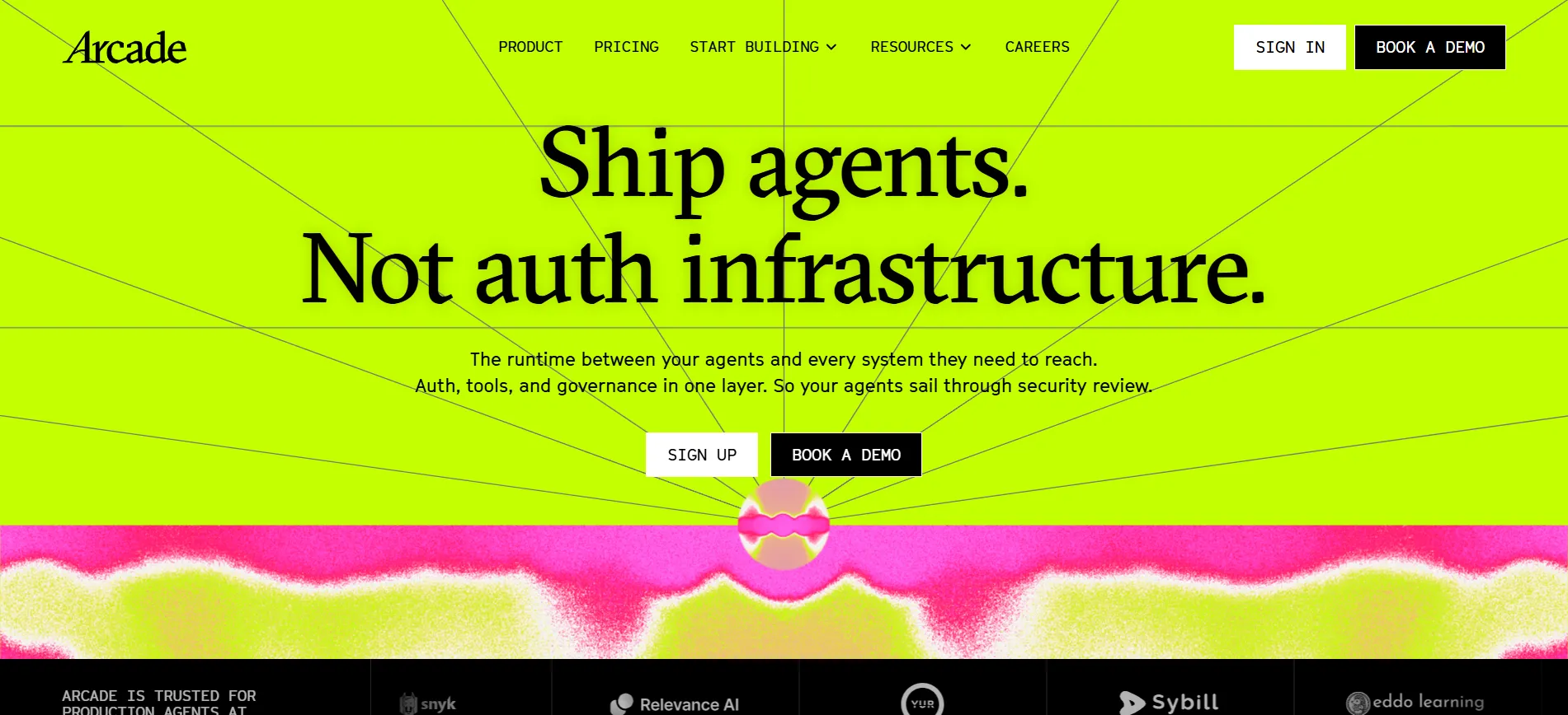 Arcade.dev homepage — ship agents, not auth infrastructure