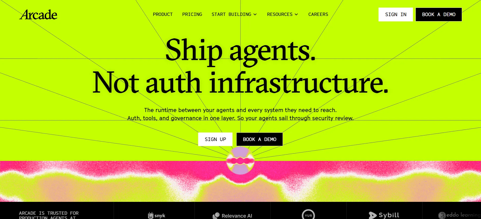 Arcade.dev homepage — ship agents, not auth infrastructure