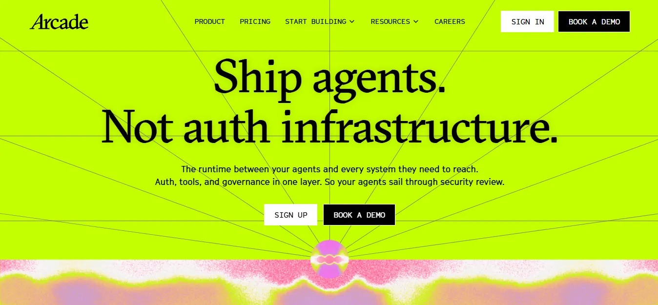 Arcade.dev homepage — the action runtime for deploying and governing MCP servers