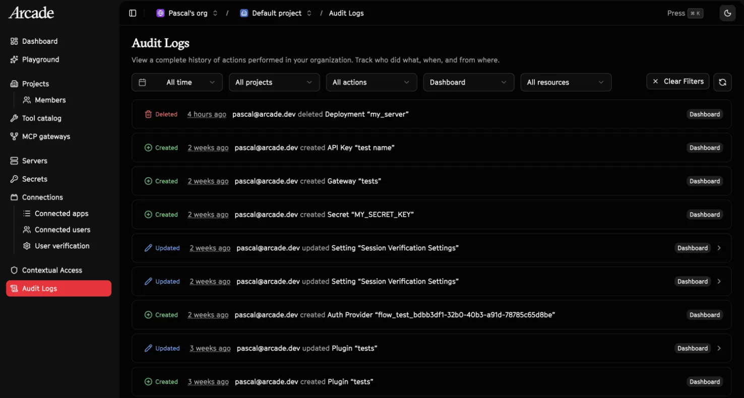 Every Action, Accounted For: Using Audit Logs on Arcade.dev