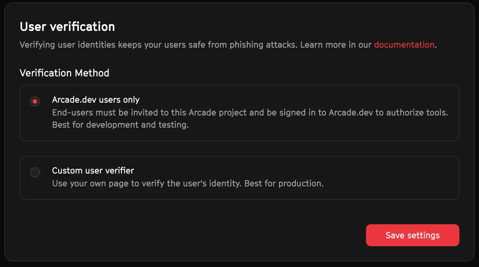 Diagram of Arcade’s two user-verification options during the authorization flow