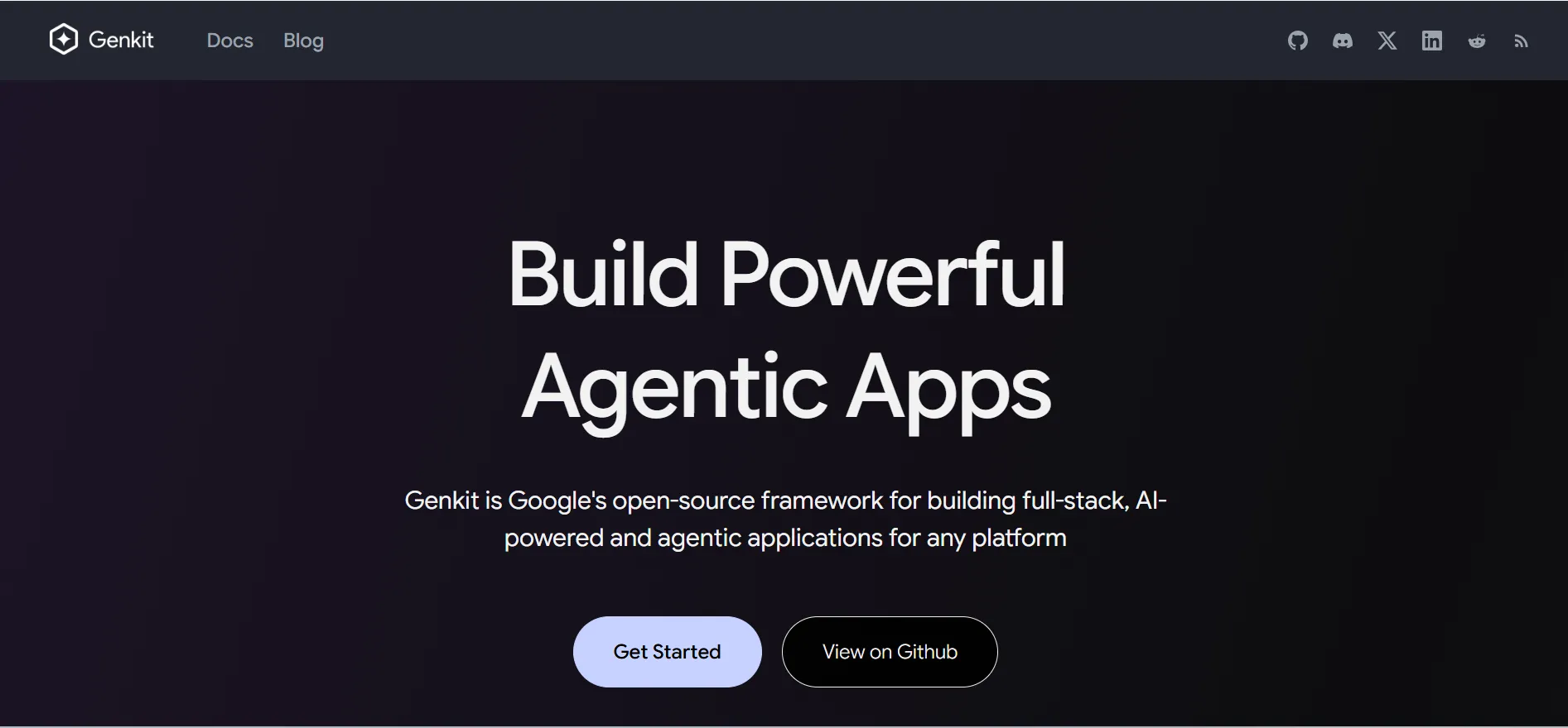 Genkit homepage describing Google’s open-source framework for building agentic applications