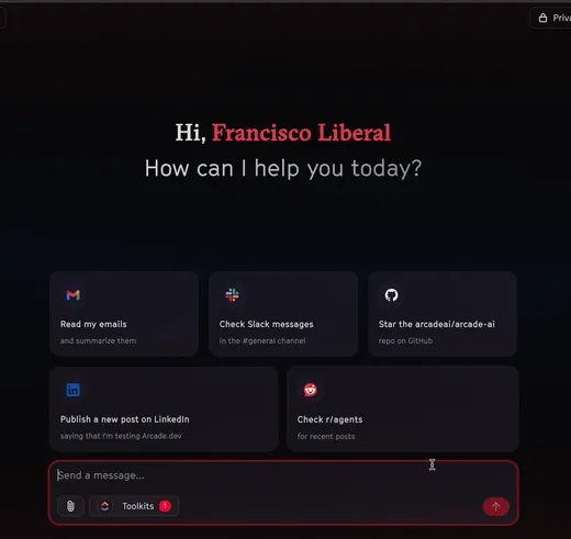 Animated demo of a ClickUp chat agent calling the WhoAmI tool to list assigned tasks
