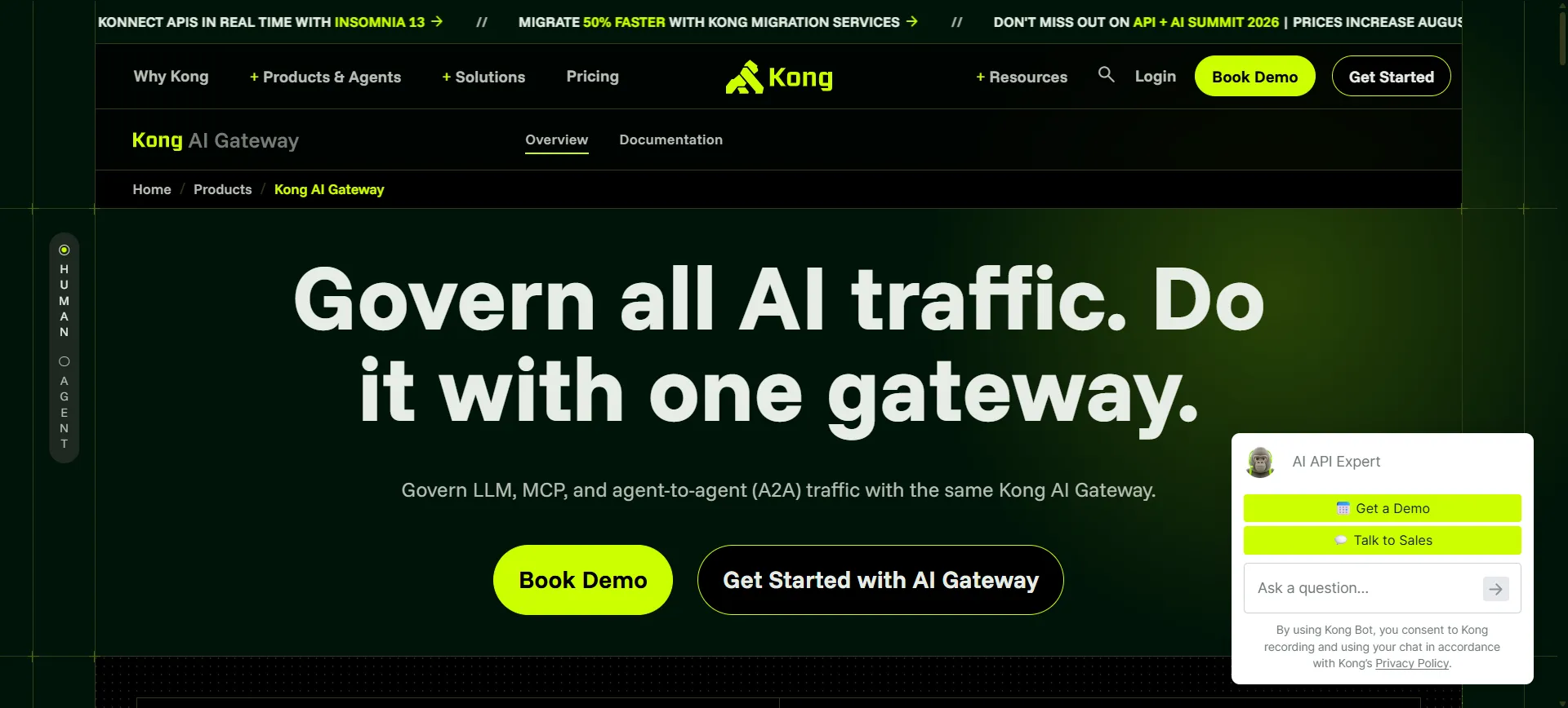 Kong AI Gateway governing AI traffic with MCP support
