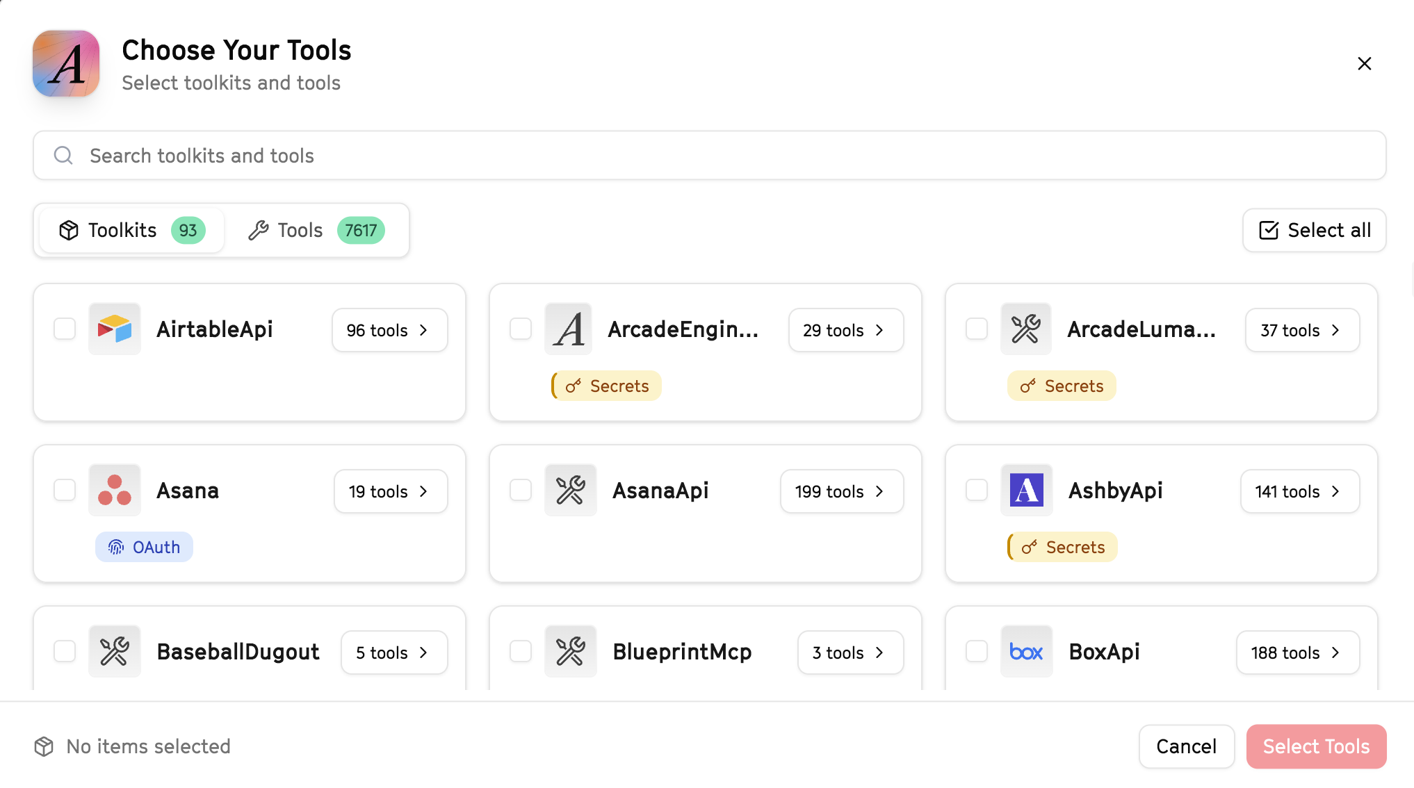 Choose your tools in Arcade MCP Gateway